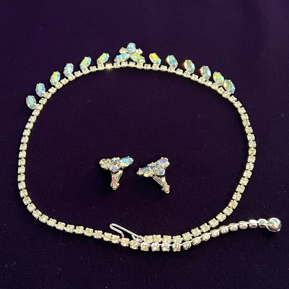 Vintage Signed B David Blue AB Rhinestone Necklace & Earring Set - Picture 2 of 5